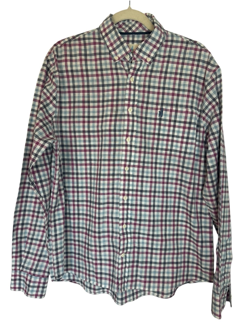 johnnie-O Plaid Button-Down Large Shirt in White, Blue & Burgundy